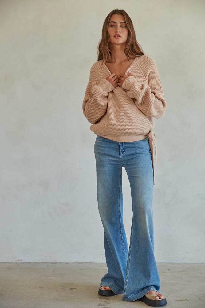 Heartfelt Wrap Sweater Top - Blush