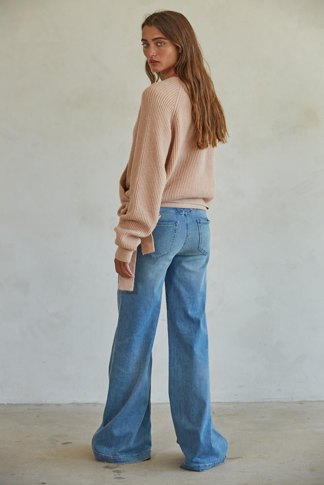Heartfelt Wrap Sweater Top - Blush
