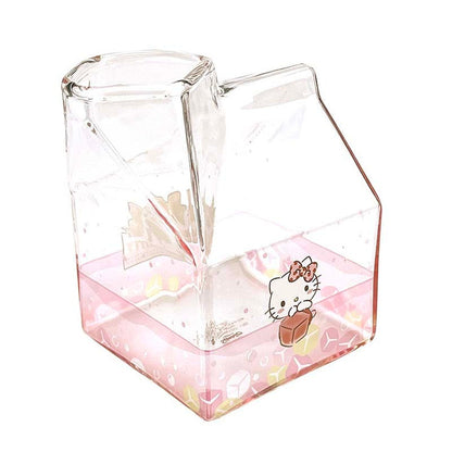Hello Kitty Kawaii Glass Milk Carton Cup Home Goods Global Original