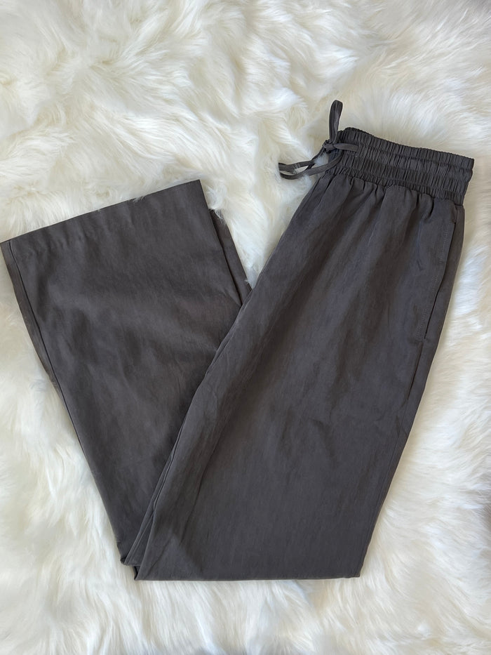 Hem & Thread Charcoal Elastic Waist Detail Side Pocket Wide Leg