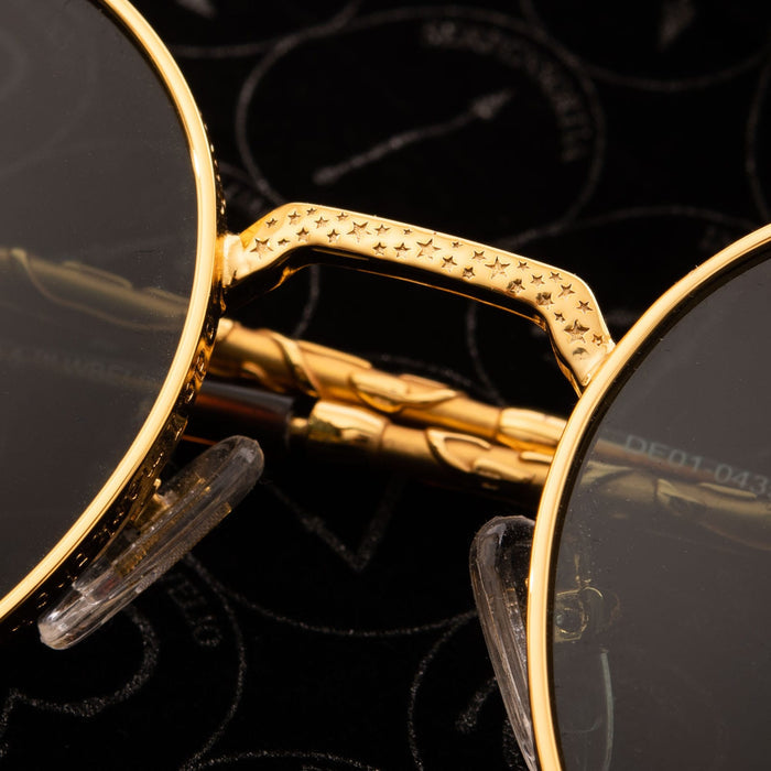 harry potter x diff eyewear hermione granger sunglasses close up of detailed inscription on nose bridge