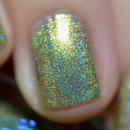 Close-up of one nail painted with Holondaise Nail Lacquer on fair skin tone.