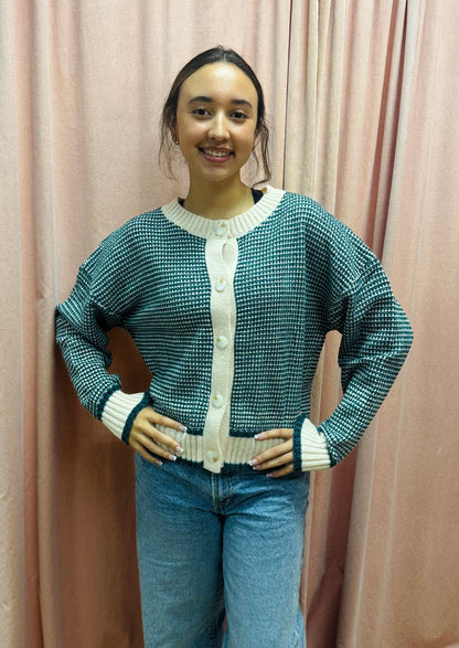 Hunter Green Contrast Cardigan