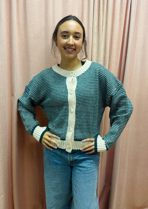 Hunter Green Contrast Cardigan