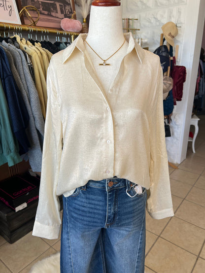 HYFVE Shimmer Button Down Blouse