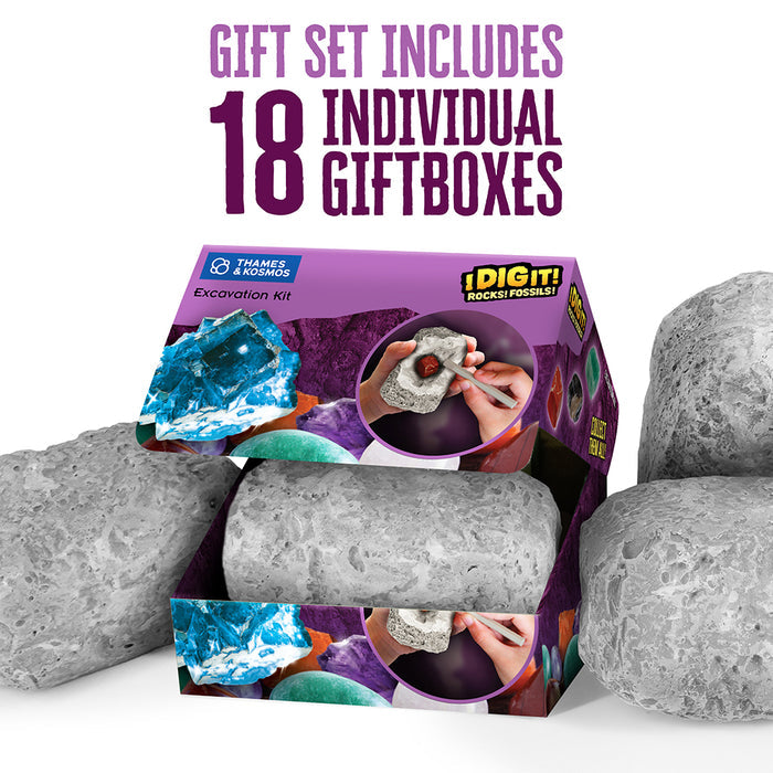 I Dig It! Rocks & Fossils - Mini Excavation (Giftbox, in 18-pc Display) STEM Thames & Kosmos