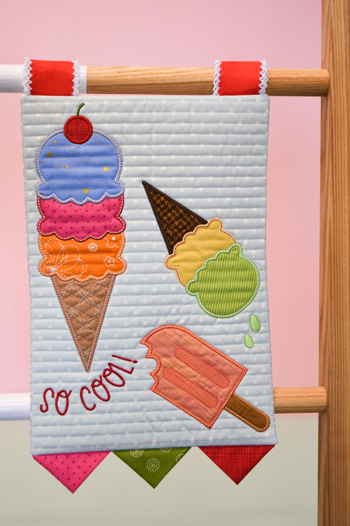 Ice Cream Appliqués + Bonus In-the-Hoop Pennant (Downloadable Machine Embroidery Pattern)
