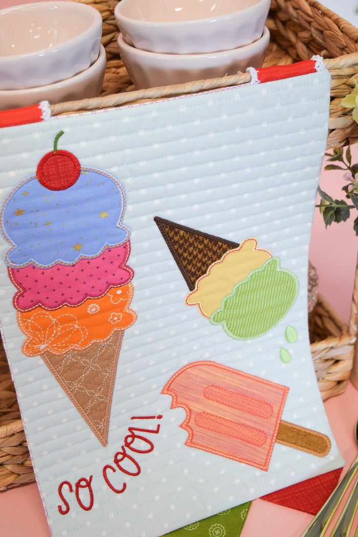 Ice Cream Appliqués + Bonus In-the-Hoop Pennant (Downloadable Machine Embroidery Pattern)