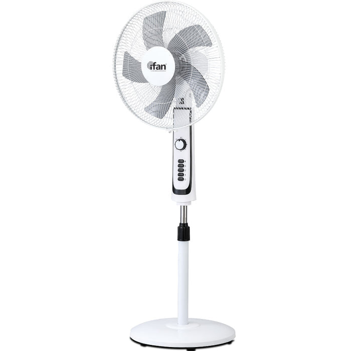 iFan 16" Stand Fan – Powerful Air Circulator, Adjustable Tilt & Height, Oscillation, Timer, Thermal Protection, 4-Speed, white, IF505