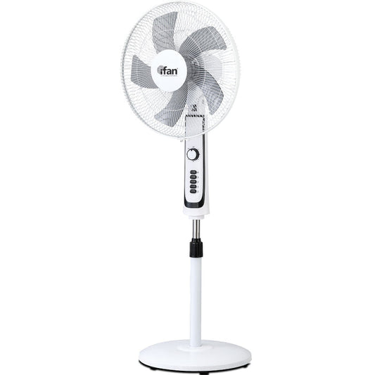 iFan 16" Stand Fan – Powerful Air Circulator, Adjustable Tilt & Height, Oscillation, Timer, Thermal Protection, 4-Speed, white, IF505