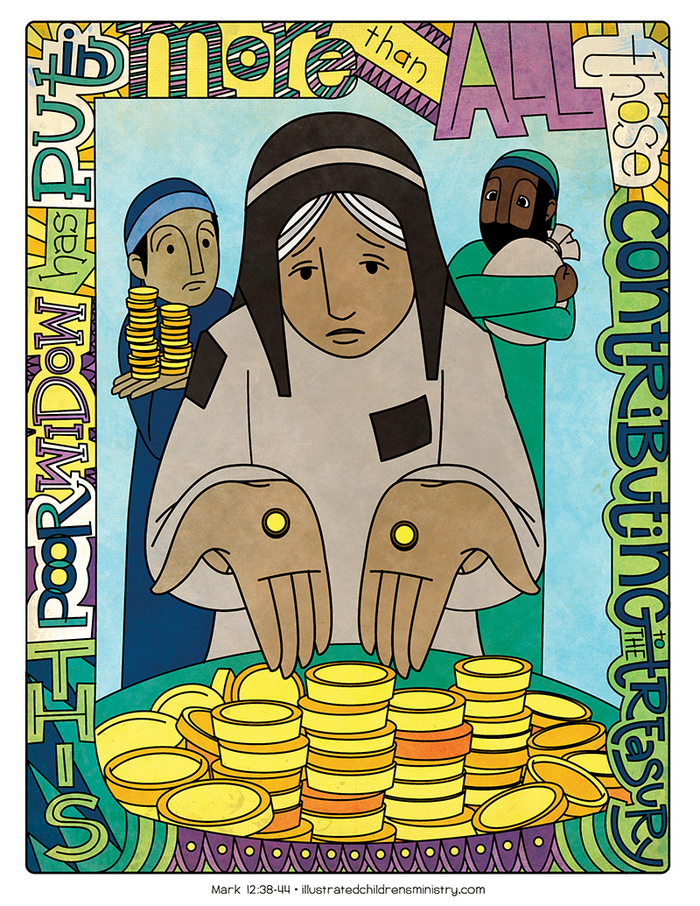 Illustration to accompany children's moment - poor widow giving coins