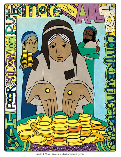 Illustration to accompany children's moment - poor widow giving coins