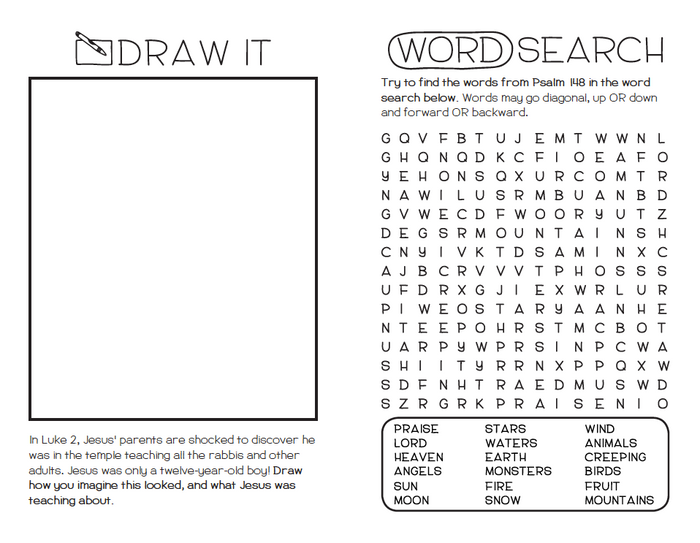 Coloring worship bulletin - winter