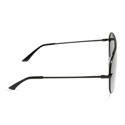 diff eyewear featuring the imani shield sunglasses with a black frame and grey lenses side view