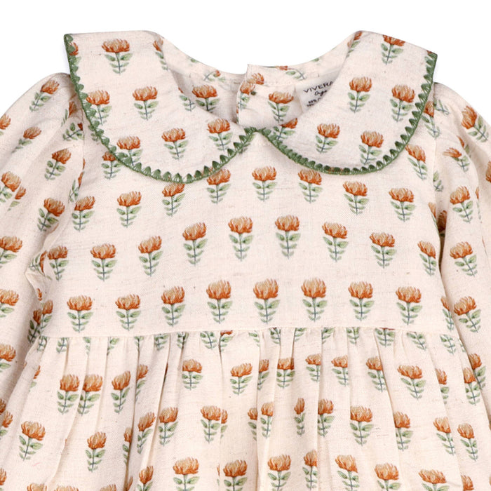 Ina Block Print Floral Baby Dress & Bloomer Set (Linen)