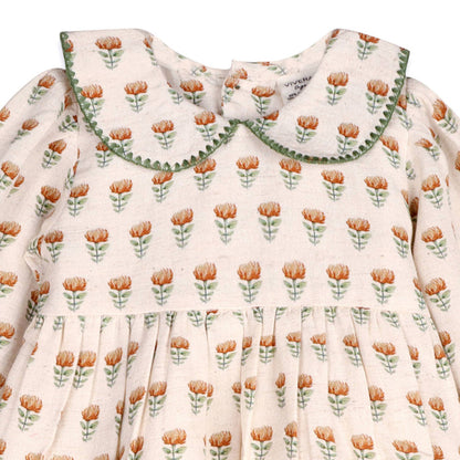 Ina Block Print Floral Baby Dress & Bloomer Set (Linen)