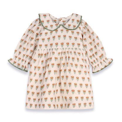 Ina Block Print Floral Baby Dress & Bloomer Set (Linen)