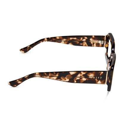 diff eyewear indy square glasses with a espresso tortoise frame and prescription lenses side view
