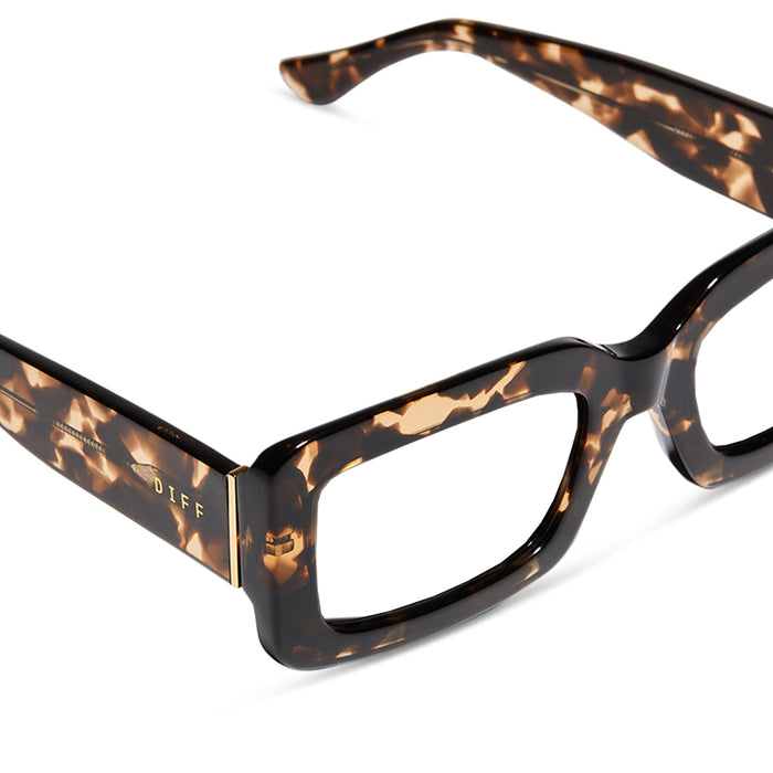 diff eyewear indy square glasses with a espresso tortoise frame and prescription lenses detailed view
