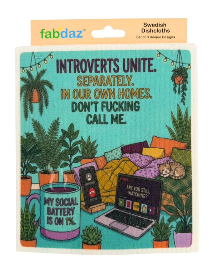 Introvert Sayings - Set of 3 - Swedish Dishcloths - Wholesale
