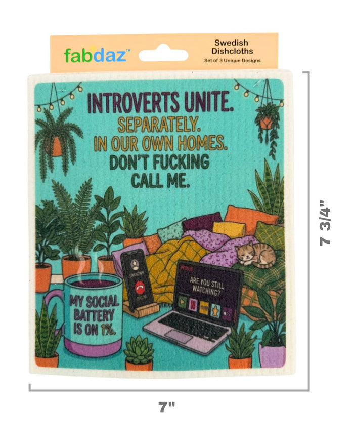 Introvert Sayings - Set of 3 - Swedish Dishcloths - Wholesale