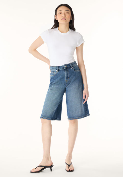 Buffalo Women Shorts Navy Denim Denim Shorts Relaxed Fit Knee-Length