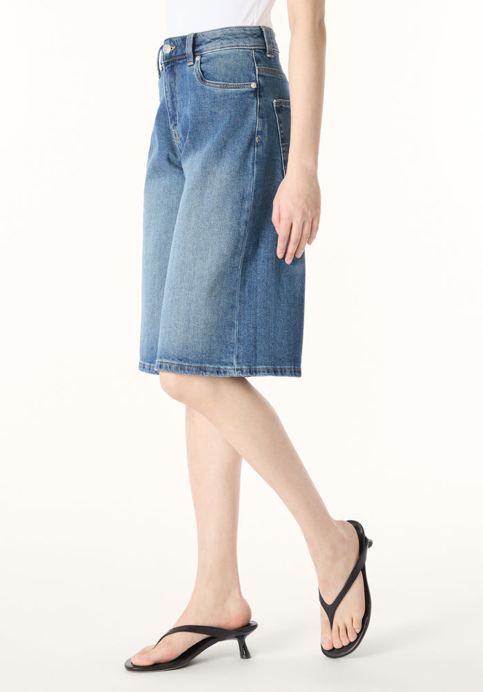 Buffalo Women Shorts Navy Denim Denim Shorts Relaxed Fit Knee-Length