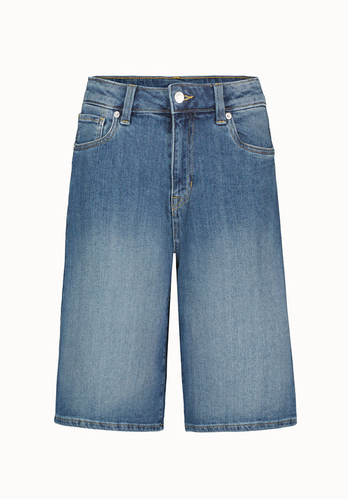 Buffalo Women Shorts Navy Denim Denim Shorts Relaxed Fit Knee-Length