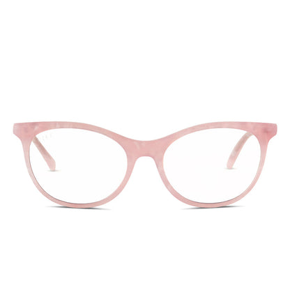 diff eyewear jade cateye glasses with a geo pink frame and prescription lenses front view
