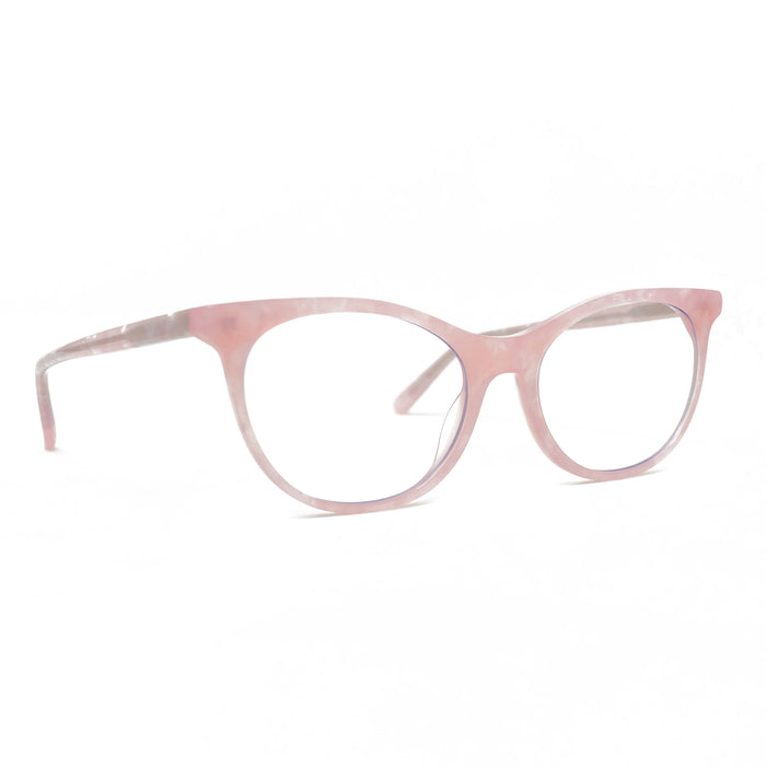 diff eyewear jade cateye glasses with a geo pink frame and prescription lenses angled view