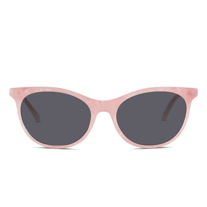 diff eyewear jade cat eye prescription sunglasses with a geo pink frame and grey prescription lenses front view