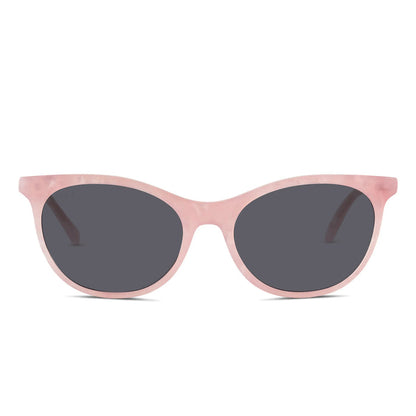 diff eyewear jade cat eye prescription sunglasses with a geo pink frame and grey prescription lenses front view