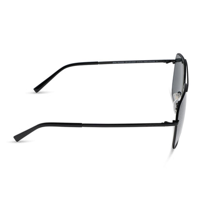 diff eyewear jonas aviators in a black frame and solid grey polarized lens side view