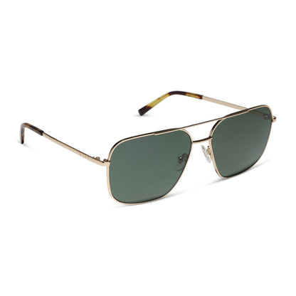 diff eyewear jonas aviators with a gold frame and g15 polarized lens angled view