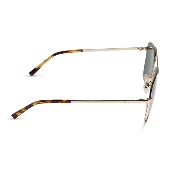 diff eyewear jonas aviators with a gold frame and g15 polarized lens side view
