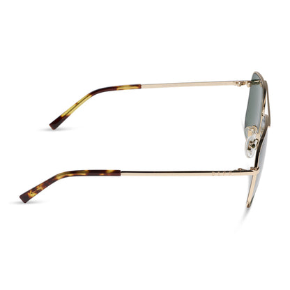 diff eyewear jonas aviators with a gold frame and g15 polarized lens side view