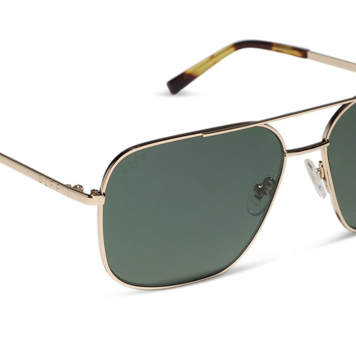 diff eyewear jonas aviators with a gold frame and g15 polarized lens detailed view