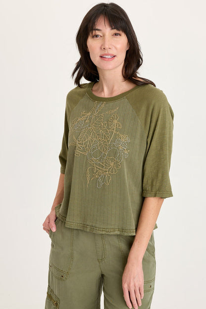 XCVI Jory Embroidered Pinstripe Raglan Top