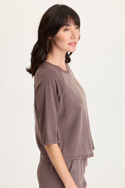 XCVI Jory Embroidered Pinstripe Raglan Top