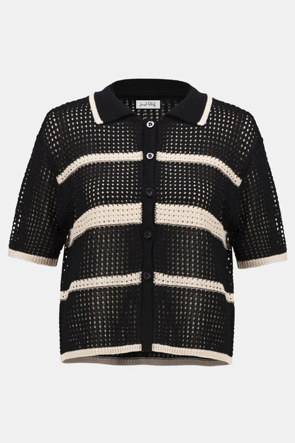 Joseph Ribkoff 252924 Black and Parchment Knitted Short Sleeve Top - Dotique
