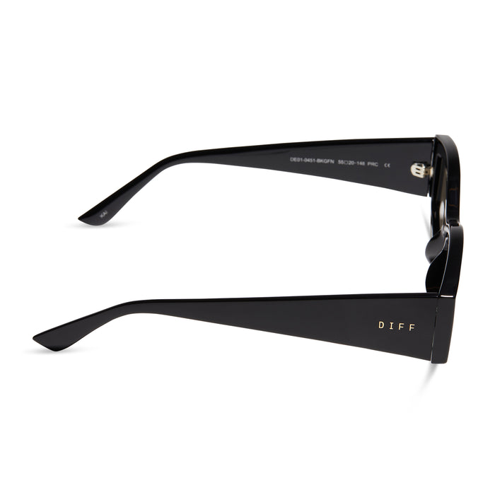 diff eyewear kai square sunglasses with a black frame and grey mirror lenses side view