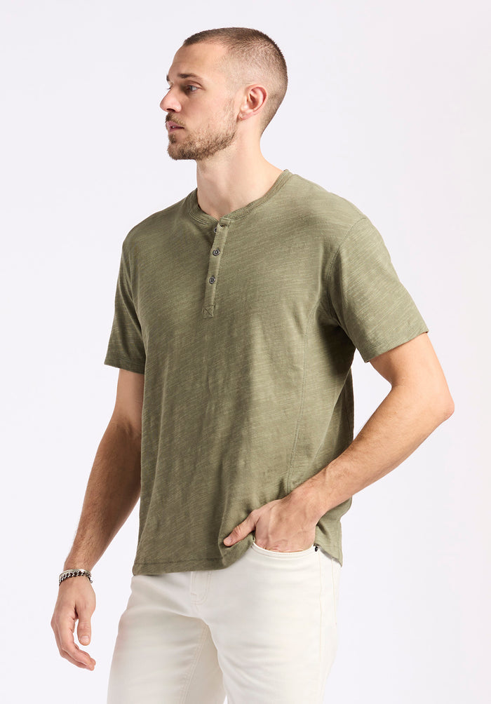 Buffalo Men Tops Green Knit Knit Short Sleeve Premium Slub Knit Relaxed Fit