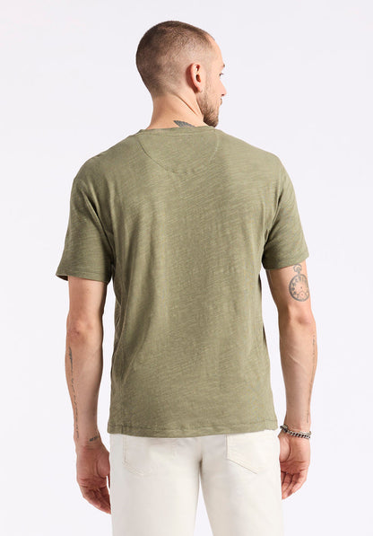 Buffalo Men Tops Green Knit Knit Short Sleeve Premium Slub Knit Relaxed Fit