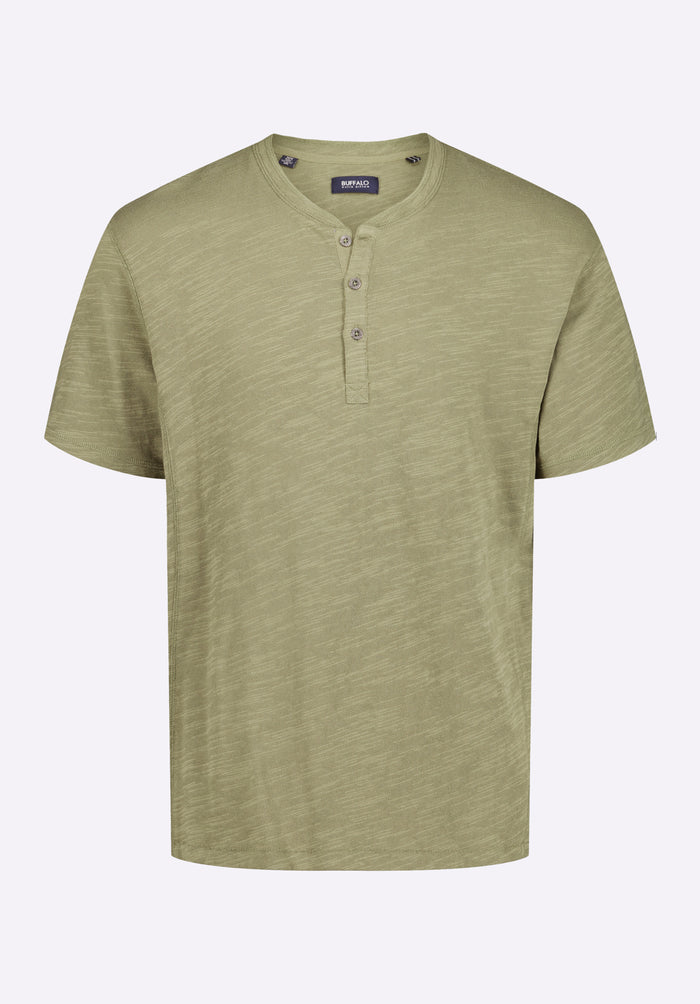 Buffalo Men Tops Green Knit Knit Short Sleeve Premium Slub Knit Relaxed Fit