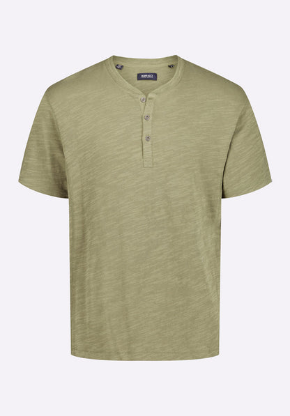 Buffalo Men Tops Green Knit Knit Short Sleeve Premium Slub Knit Relaxed Fit
