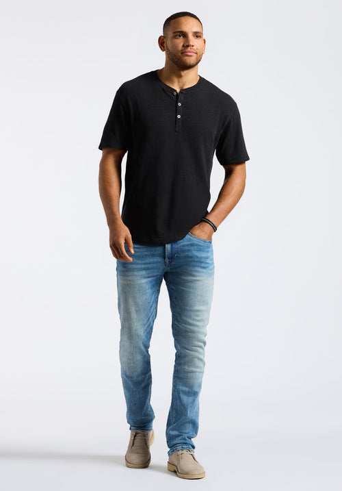 Buffalo Men Tops Black Knit Knit Short Sleeve Premium Slub Knit Relaxed Fit