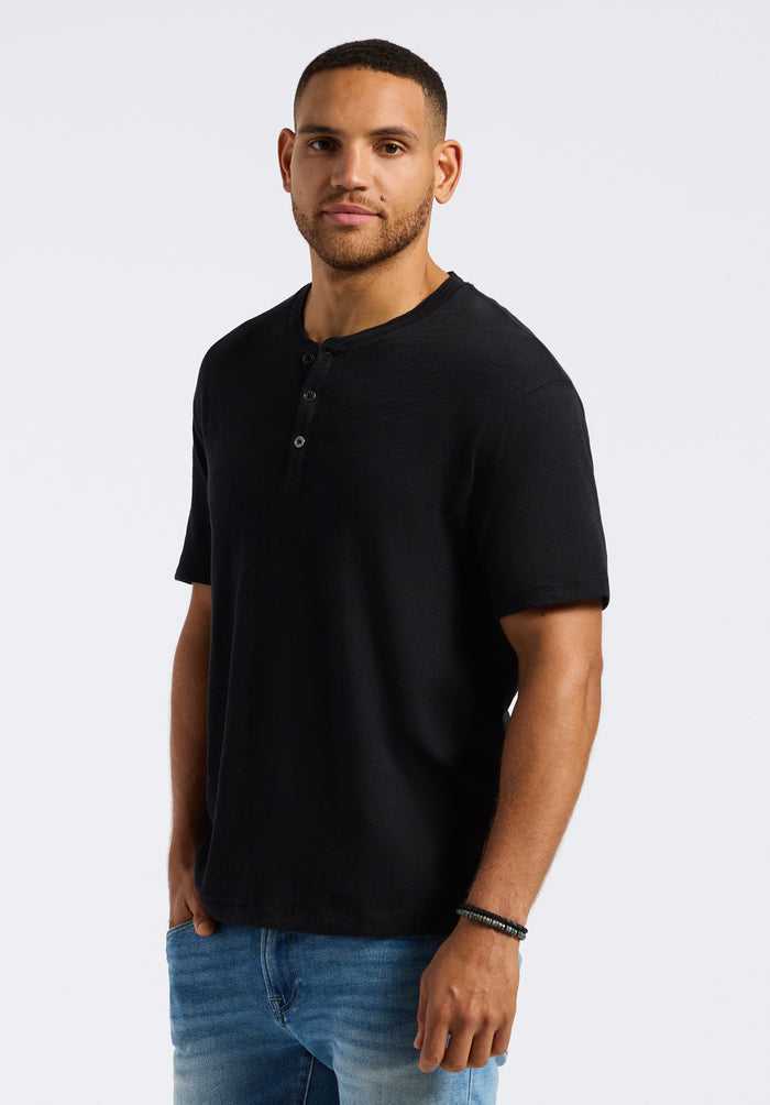 Buffalo Men Tops Black Knit Knit Short Sleeve Premium Slub Knit Relaxed Fit