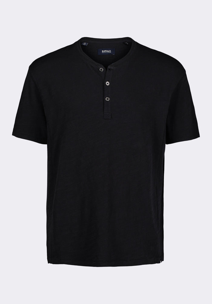 Buffalo Men Tops Black Knit Knit Short Sleeve Premium Slub Knit Relaxed Fit