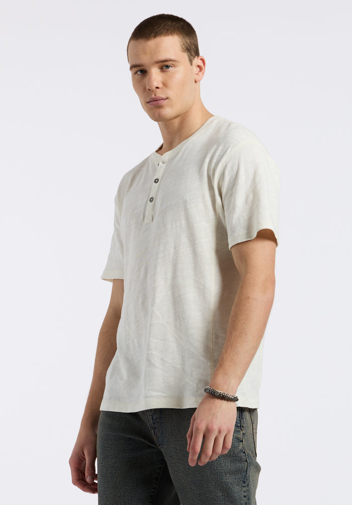 Buffalo Men Tops White Knit Knit Short Sleeve Premium Slub Knit Relaxed Fit