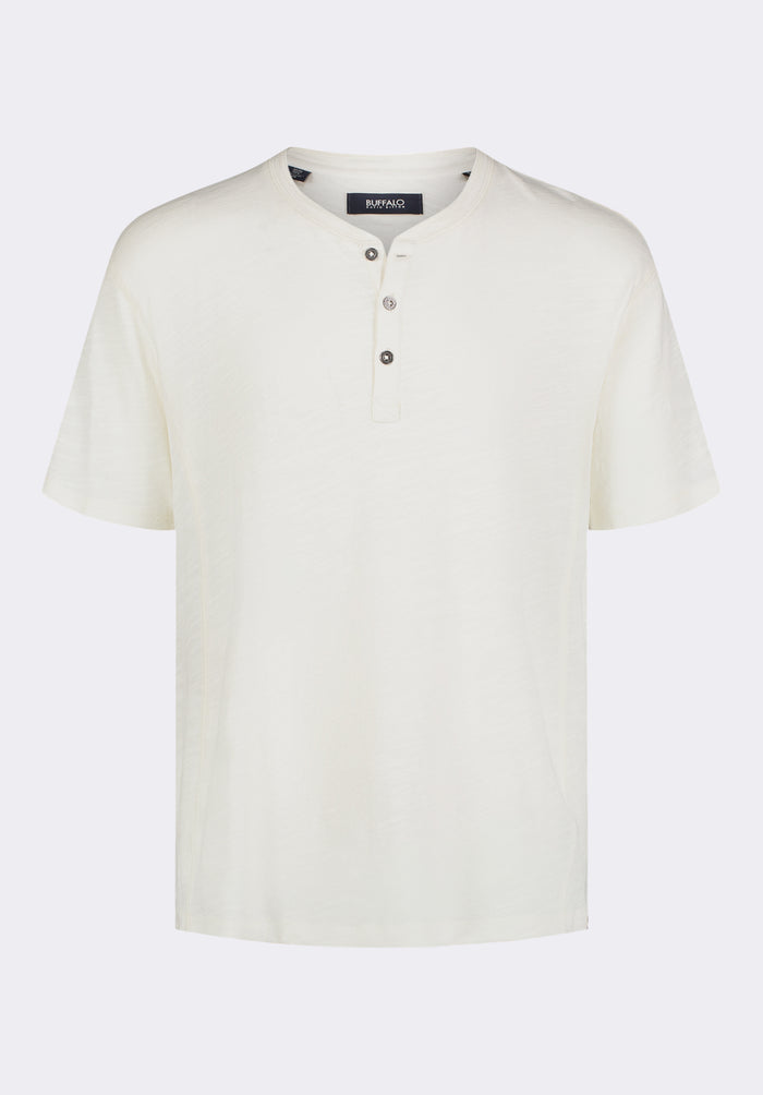 Buffalo Men Tops White Knit Knit Short Sleeve Premium Slub Knit Relaxed Fit